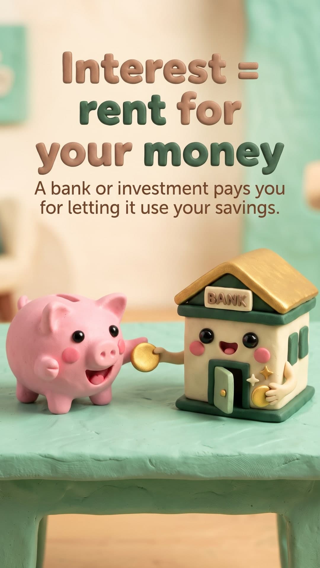 How does compound interest work? — slide 2: Interest = rent for your money. A bank or investment pays you for letting it use your savings.