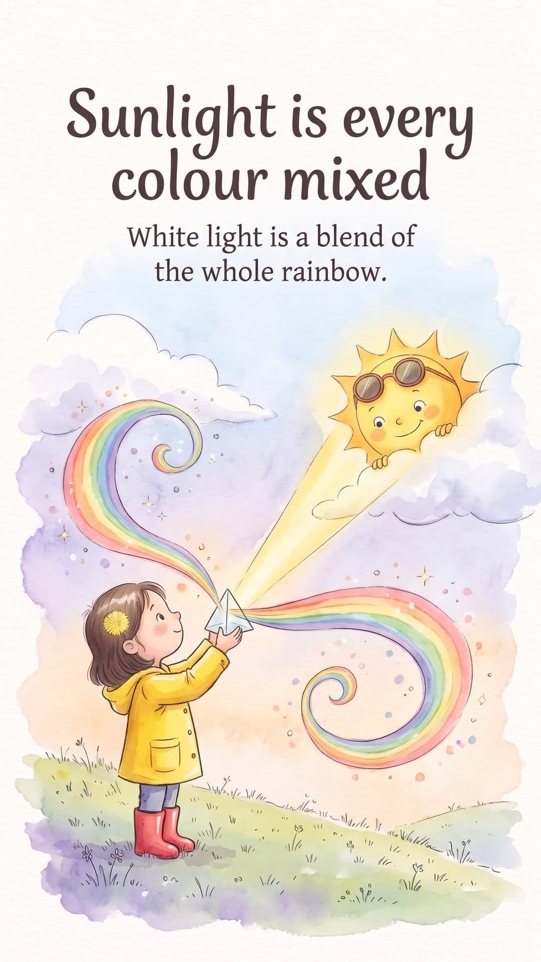 Why is the sky blue? — slide 2: Sunlight is every colour mixed. White light is a blend of the whole rainbow.