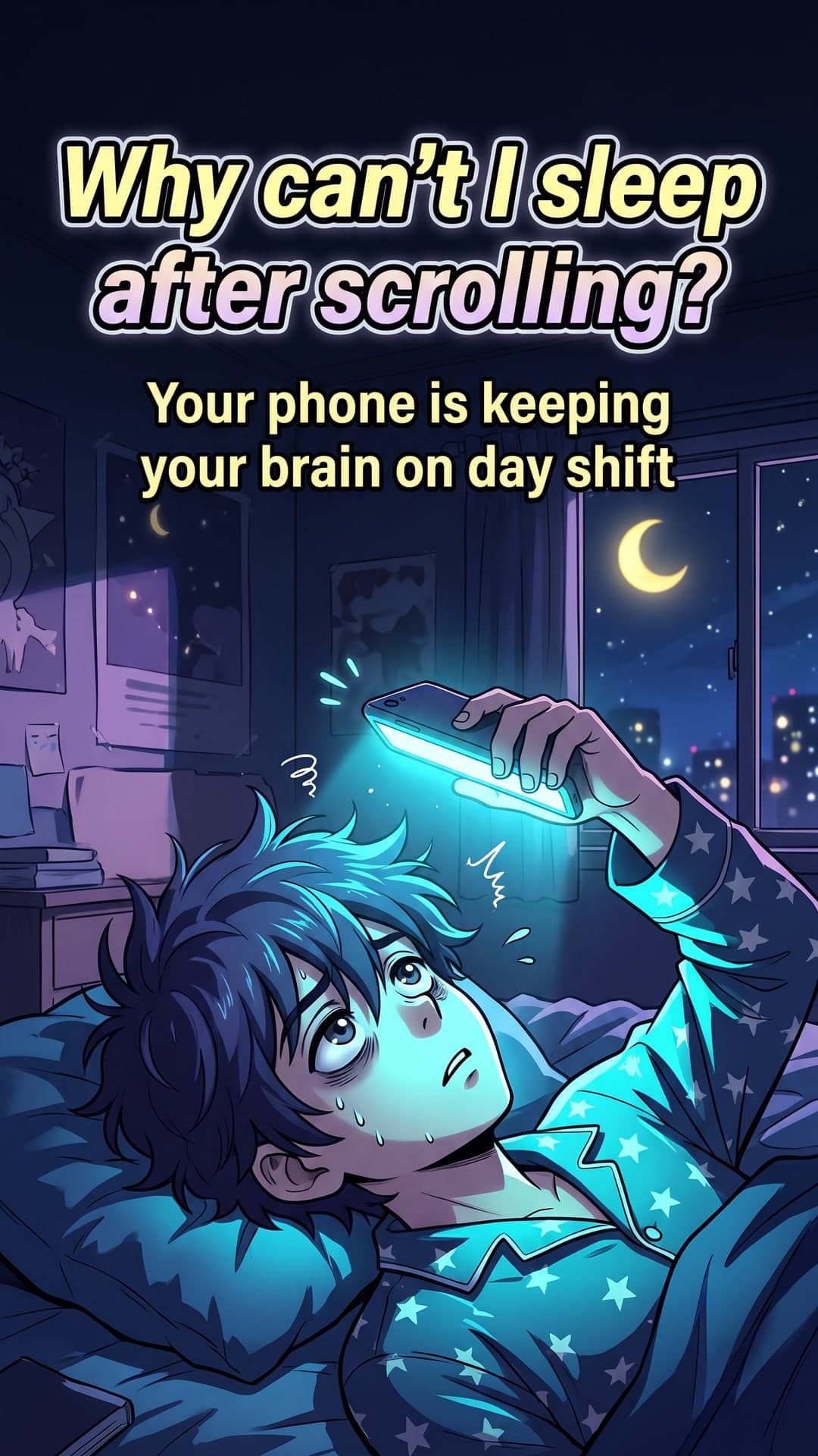 Why can't I sleep after scrolling? — slide 1: Why can't I sleep after scrolling?. Your phone is keeping your brain on day shift.